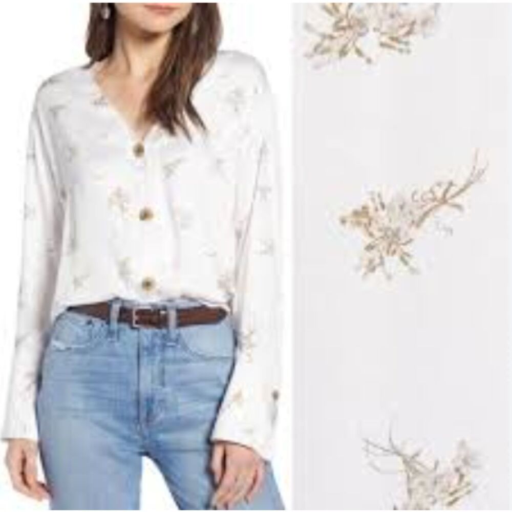 Something Navy Floral Button Down Blouse
